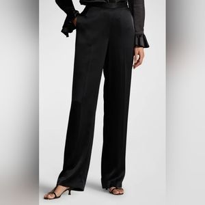 New Polo Ralph Lauren Pants Womwns Black Straight Leg Satin Trousers Size 12